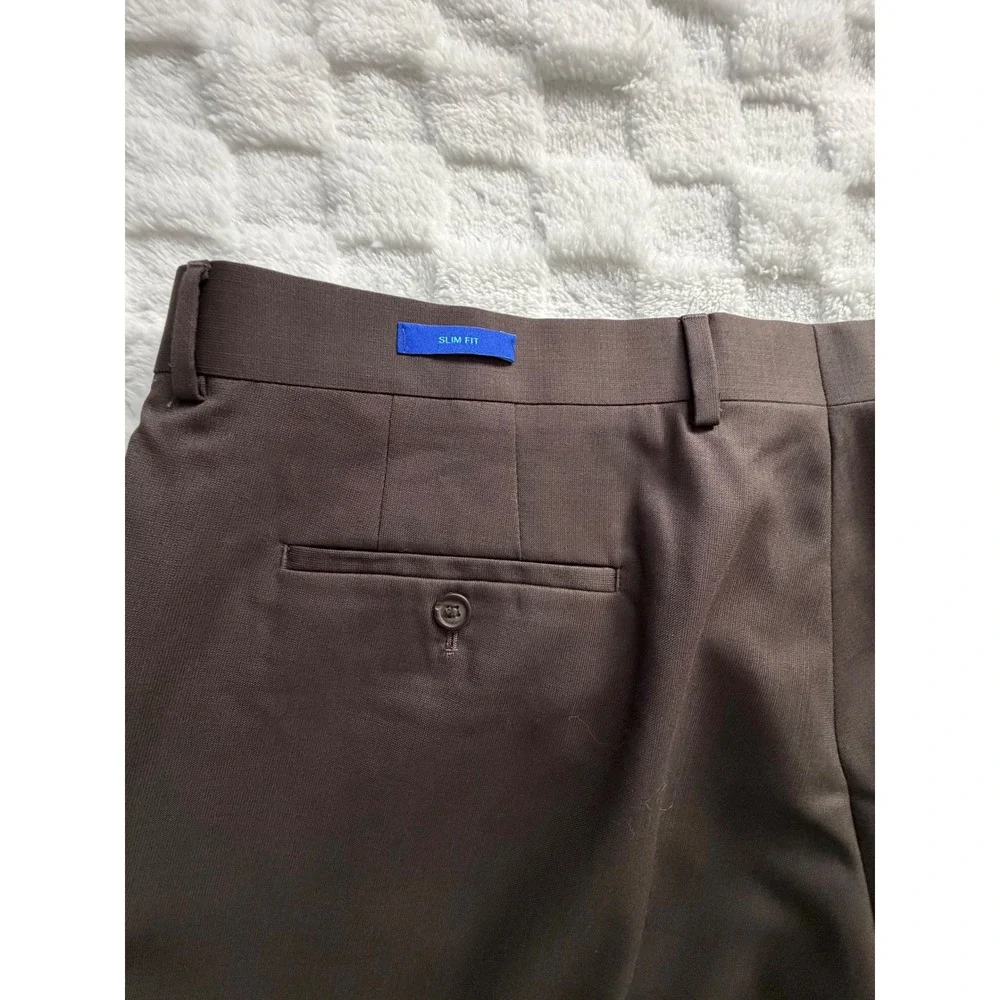 NWT- Egara Mens 42W 100% Wool Dress Pants Brown Flat Front Unfinished Hem